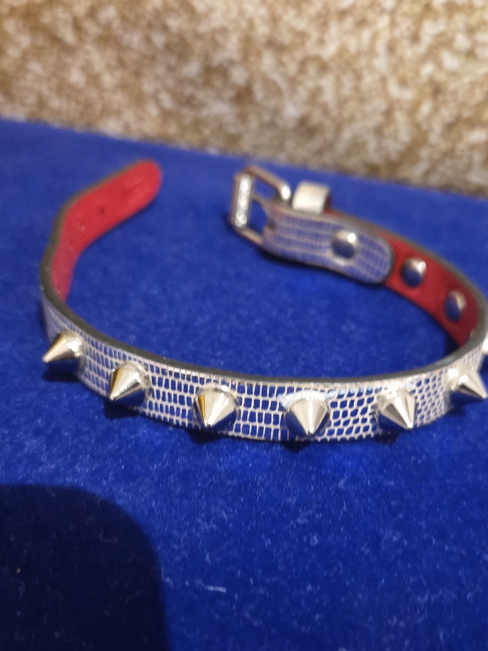 Louis Vuitton Silver Spike Bracelet with Red Interior